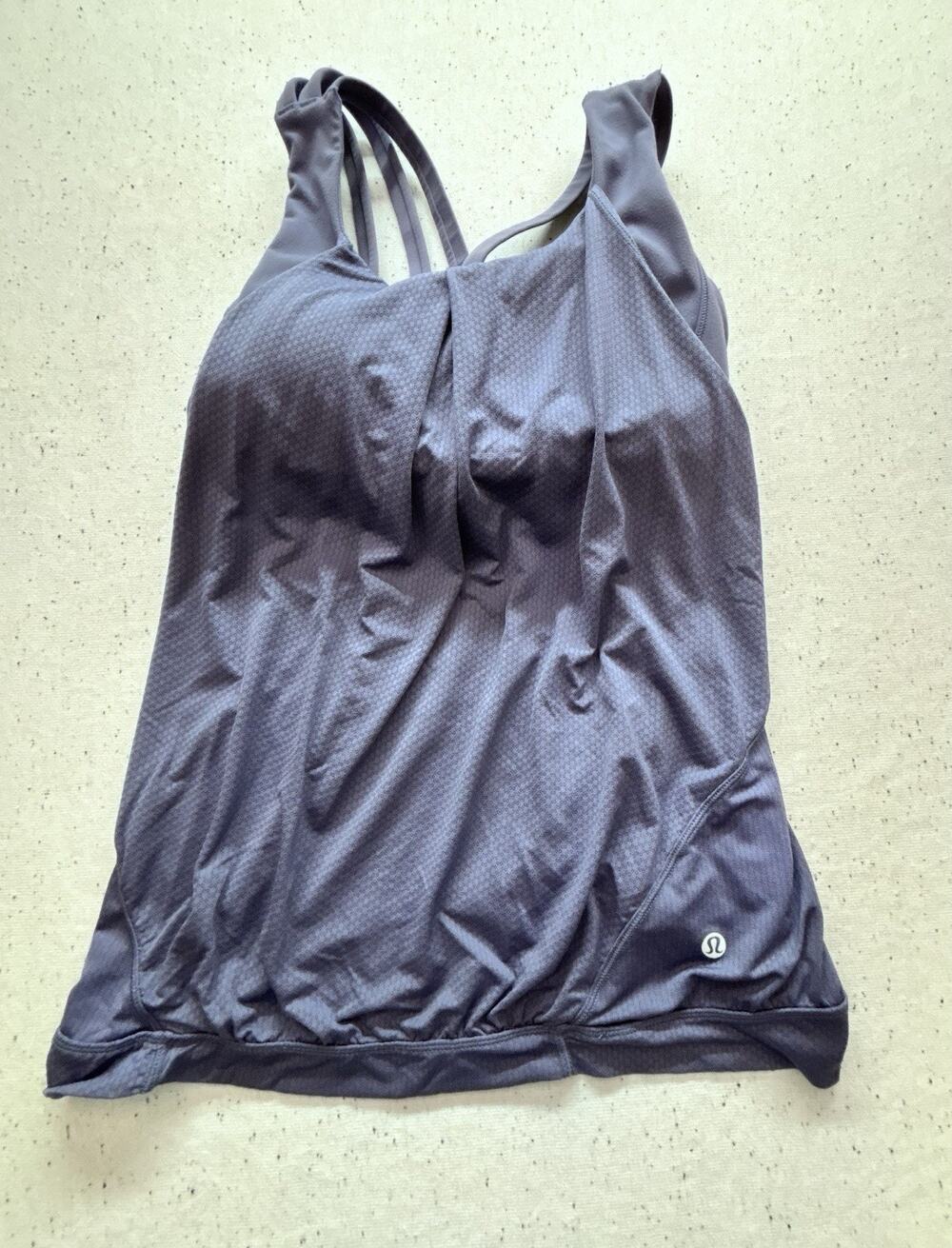 Lululemon Flow & Go Tank Top Size 8 Purple Strappy Built-In Bra Open Back Yoga